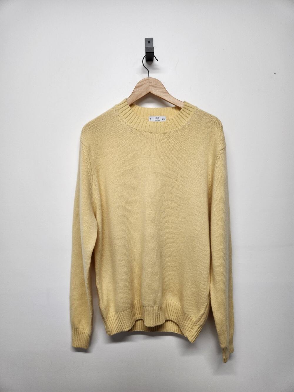 Mango MNG Men's 100% Wool Crewneck Pullover Sweater, Size XXL, In Butter Yellow